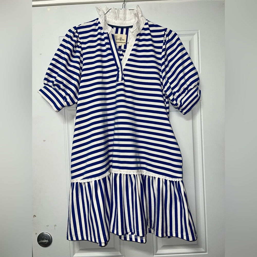 Umgee royal blue and white striped mini dress size medium - Picture 2 of 12